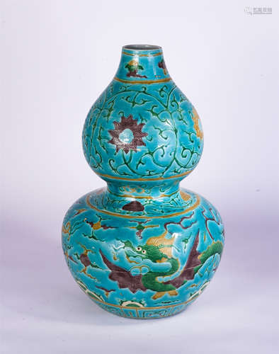 A Famille Verte Biscuit Double Gourds Vase