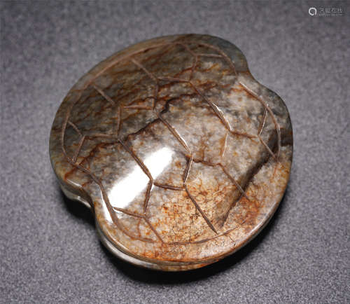 A Carved Russet and White Jade Turtle Shell