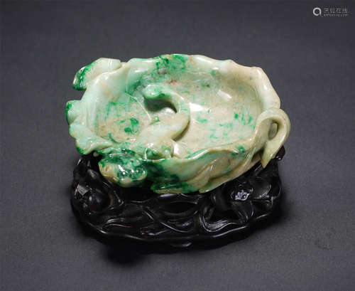 A Carved Jadeite Lotus Leaf Form Washer