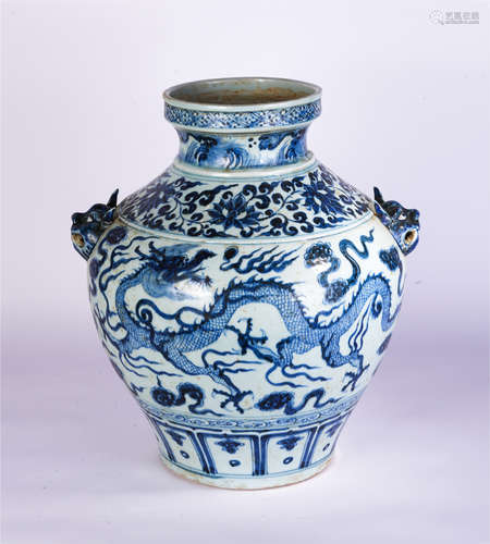 A Blue and White Dragon Zun Vase