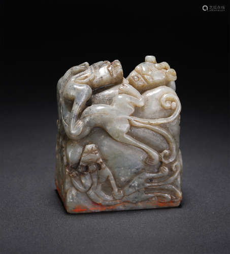 A Carved Jade Chi-long Seal