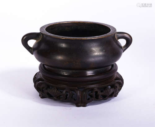 A Bronze Censer with Wood Stand