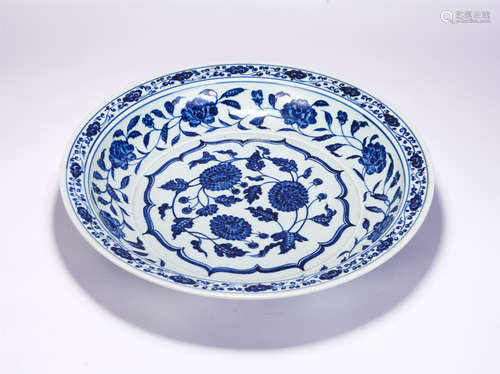 A Blue and White Peony Scrolls Dish