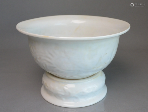 Porcelain, White glazed dark dragon-phoenix bowl