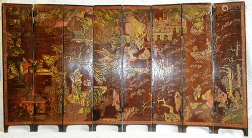 EIGHT PANEL CHINESE BLACK LACQUER SCREEN