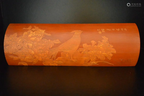 A Finely Chinese Bamboo Phoenix Play Peony Bas-Relief D