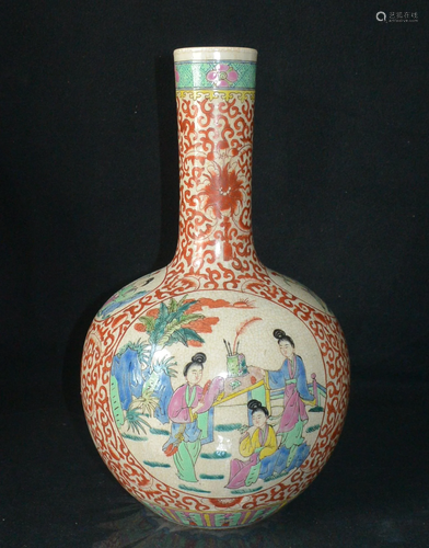 Porcelain, FAMILLE ROSE GLAZE VASE WITH STORY PATTERN