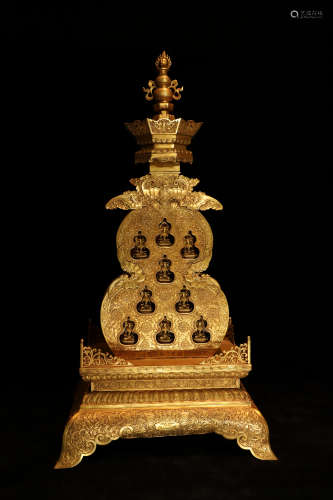 清 銅鎏金葫蘆型佛龕