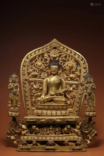 A Figure of Qing Dynasty Gilt Bronze Sakyamuni