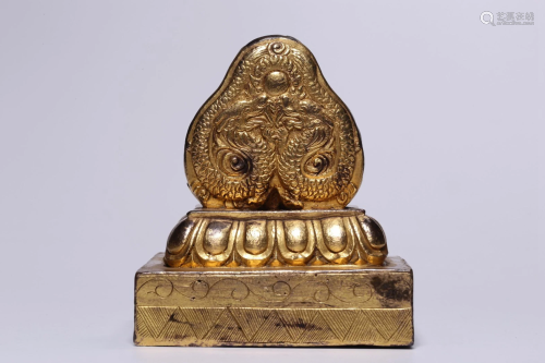 Qing Dynasty Gilt Bronze Tibetian Dharma Seal