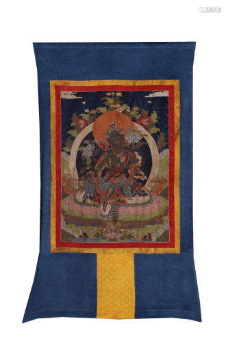 Qing Dynasty Damask Bodhisattva Tara(Green) Thangka