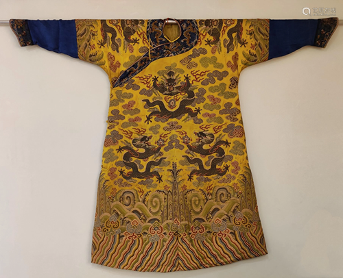 Qing Dynasty Yunjin Yellow Underglazed Nine Dragon Robe