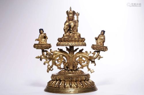 Qing Dynasty Gilt Bronze Padmasambhava Triad