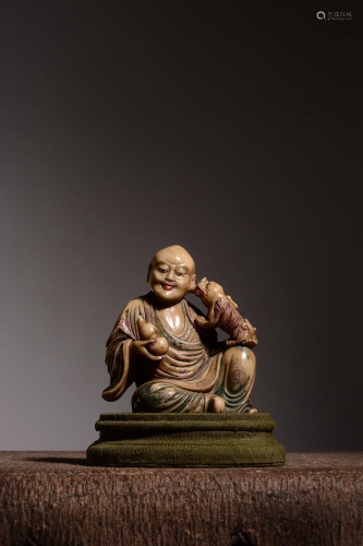Qing Dynasty Shoushan Stone Color Decorated Maitreya