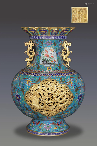 Qing Dynasty Cloisonne Enamel 'Dragon & Phoenix Vase