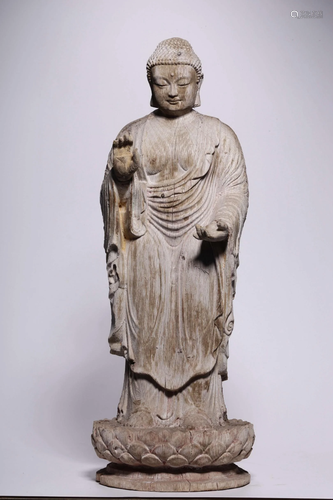 Qing Dynasty Woodcarving Shakyamuni (Cracked, Left hand