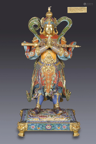 A Statue of Qing Dynasty Cloisonne Enamel Skanda