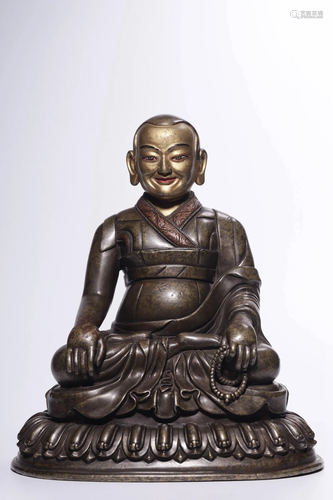 Qing Dynasty Bronze Gold Painted Guru