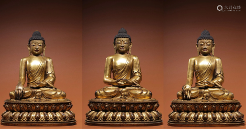 A Set of Ming Dynasty Gilt Bronze Trai-lokya Buddham
