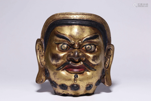 Early Qing Dynasty Gilt Bronze Jambhala Buddha Head