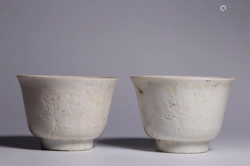 A Pair of Qing Dynasty Dehua Ware 'Plum Blossom' Cup