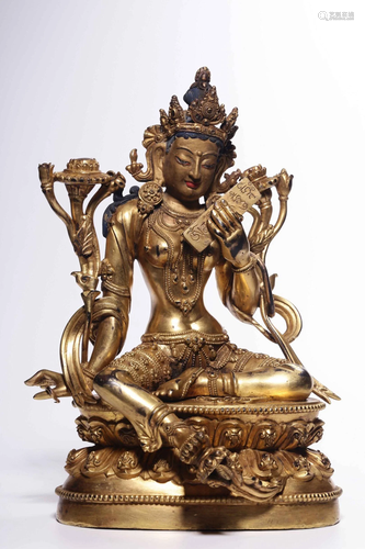 Qing Dynasty Gilt Bronze Bodhisattva Tara(Green)