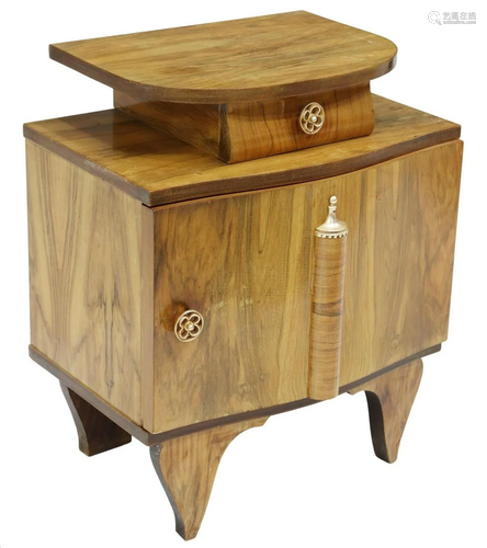 FRENCH ART DECO WALNUT BEDSIDE CABINET