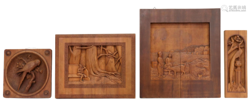 (4) DUTCH B.H. NUSSEN CARVED WOOD WALL PLAQUES