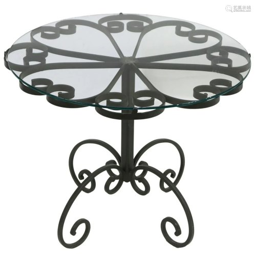 VINTAGE GLASS-TOP WROUGHT IRON SIDE TABLE