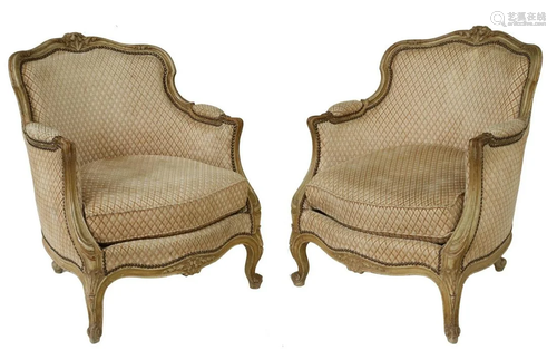 (2) FRENCH LOUIS XV STYLE UPHOLSTERED BERGERES