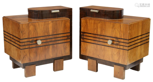 (2) ITALIAN ART DECO WALNUT & ROSEWOOD NIGHTSTA…