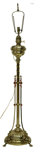 VICTORIAN BRASS KEROSENE STANDING FLOOR LAMP