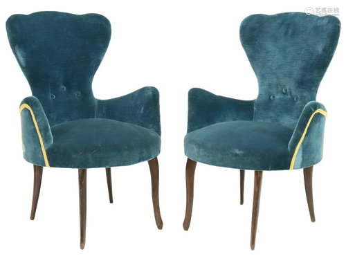 (2) ITALIAN MID-CENTURY MODERN VELVET ARMCHAIRS