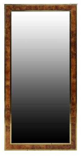 MODERN BRASS & BURLWOOD WALL MIRROR, 55