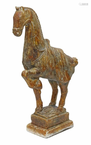 TANG DYNASTY STYLE PLASTER HORSE SCULPTURE