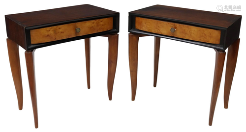 (2) FRENCH ART DECO MIXED WOOD NIGHTSTANDS