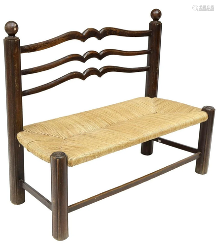 PETITE FRENCH PROVINCIAL OAK RUSH SEAT BENCH