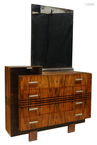 ITALIAN ART DECO WALNUT & ROSEWOOD MIRROR DRESSER