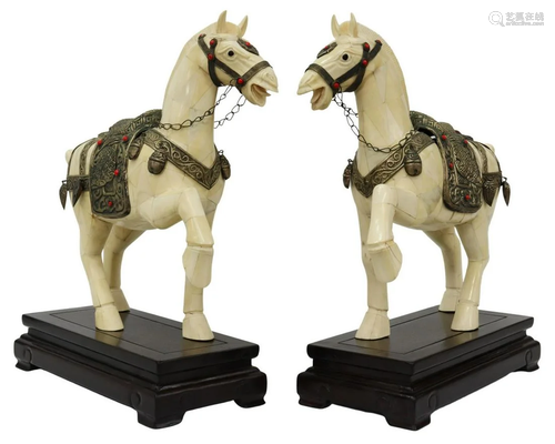 (2) LARGE CHINESE TANG STYLE BONE HORSE FIGURES