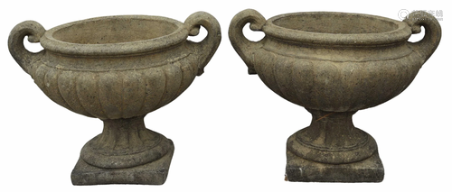 (2) CAST STONE GARDEN STATUARY URN PLANTERS