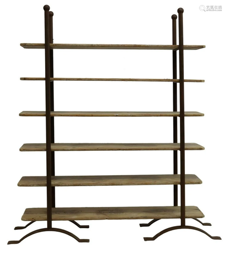 RUSTIC IRON FRAME & PINE SHELVES BAKER'S RACK