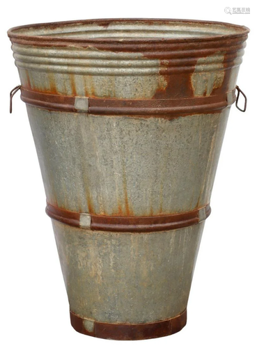 LARGE GALVANIZED STEEL & IRON OLIVE BARREL, 35