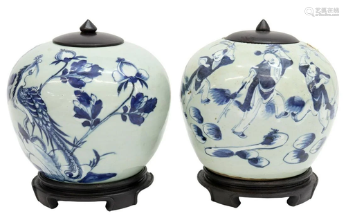 (2) CHINESE BLUE & WHITE PORCELAIN MELON JARS