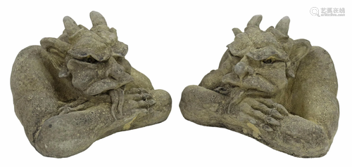 (2) CAST STONE GARDEN STATUARY, GARGOYLES