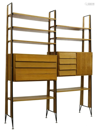 ITALIAN MID-CENTURY MODULAR WALL UNIT BOOKCASE