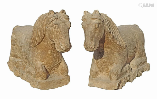 (2) CHINESE CARVED STONE HORSE SCULPTURES