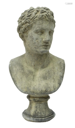 CLASSICAL STYLE CAST STONE BUST OF ADONIS