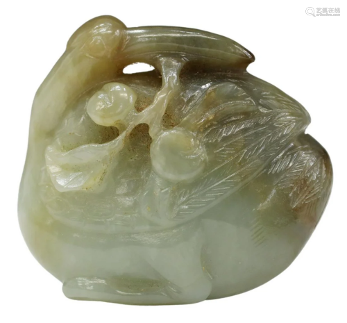 CHINESE CARVED JADE GOOSE & FRUIT BRANCH ORNAMENT