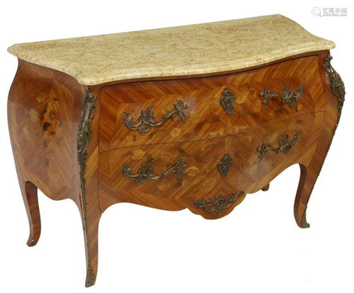 FRENCH LOUIS XV MARBLE TOP MARQUETRY COMMODE