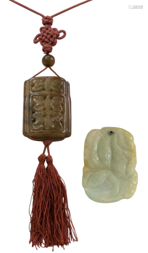 (2) CHINESE CARVED JADE PENDANT & INRO ON CORD